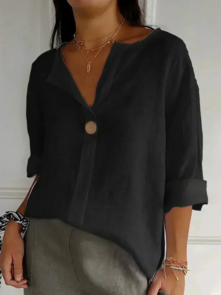Women's Linen V-Neck Relaxed Blouse - Effortless Everyday Style