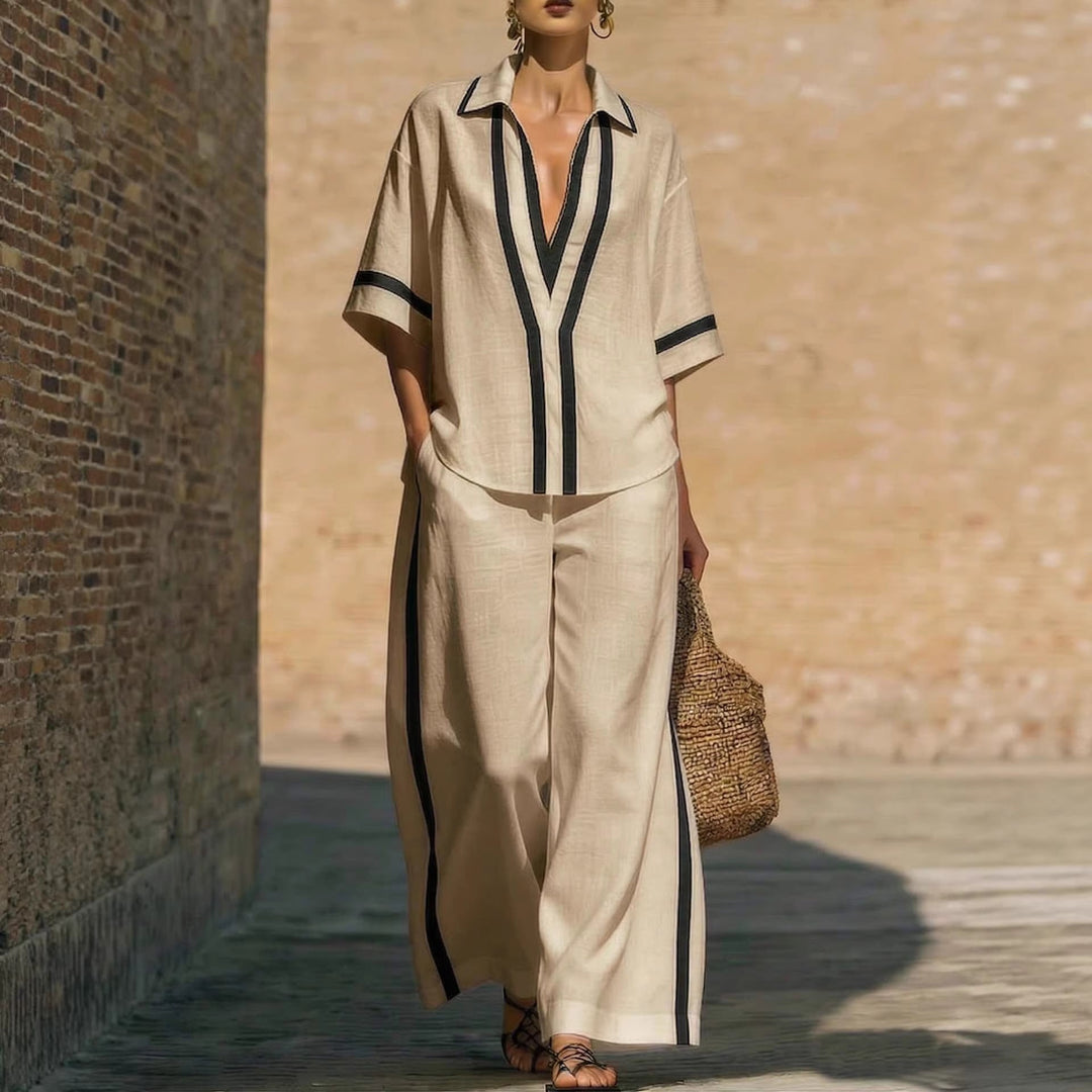 Women's Two Piece Coordinated Set with Contrast Lines