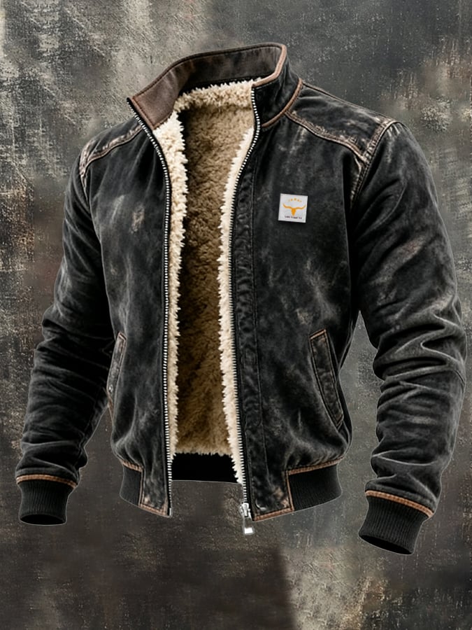 Men's Sherpa-Lined Bomber Jacket – Warm Leather-Effect Winter Coat