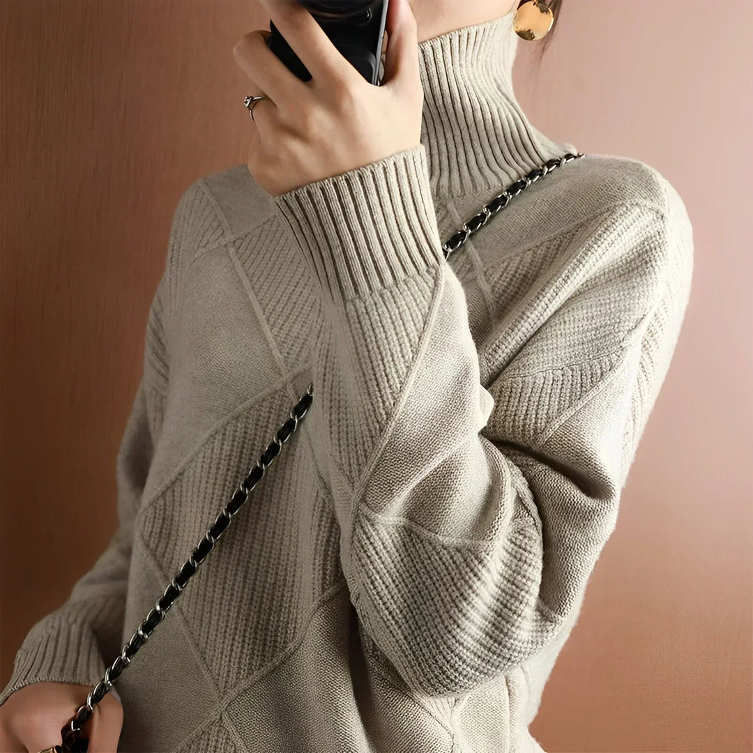 Women's Lotus Cotton Checkered Chunky Turtleneck Sweater