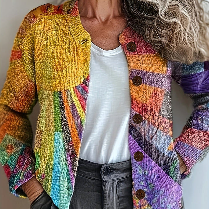 Women's Patchwork Button Cardigan - Artistic Everyday Layer