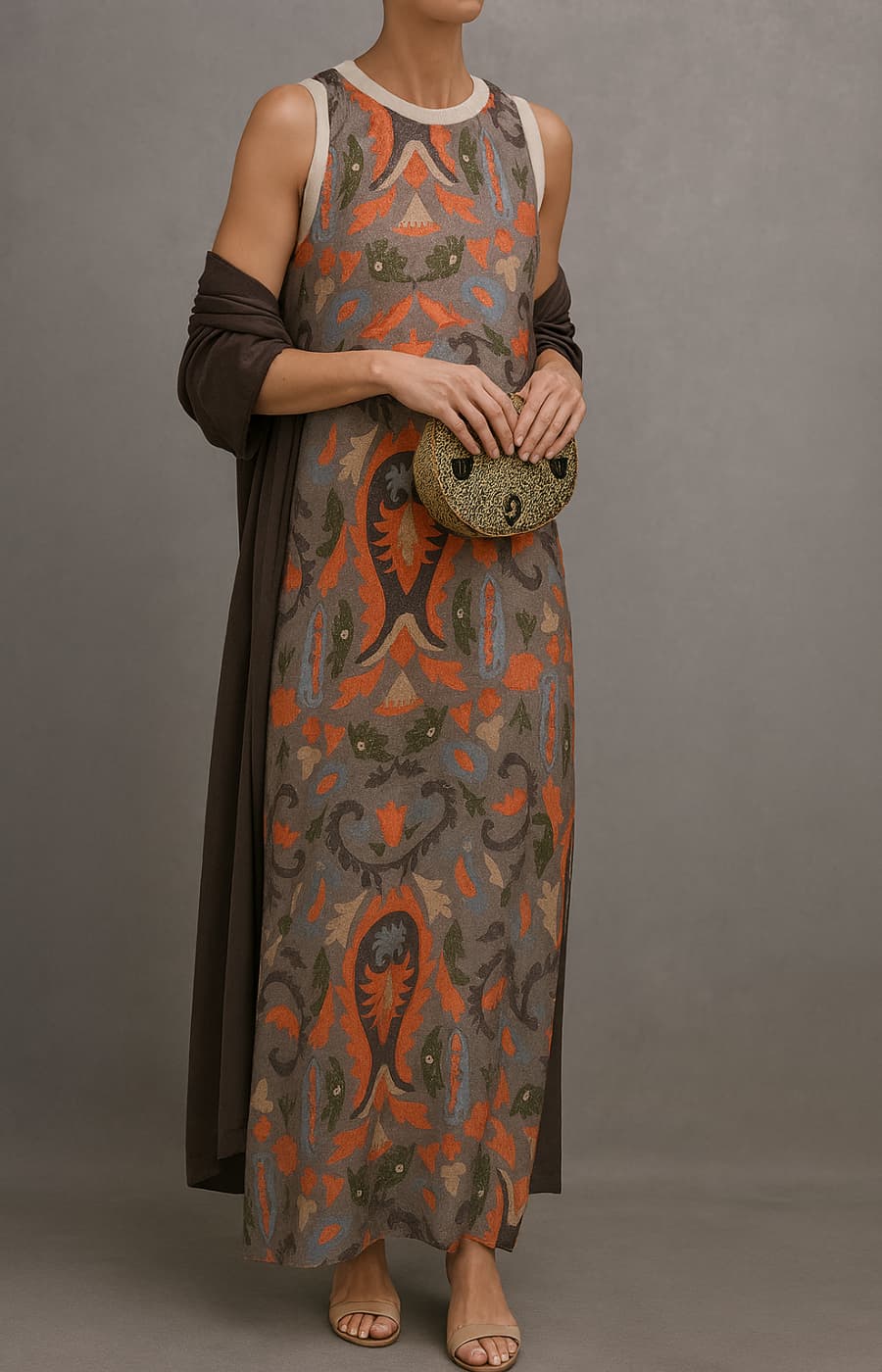 Women's Elegant Maxi Dress with Stole - Formal Occasion Wear