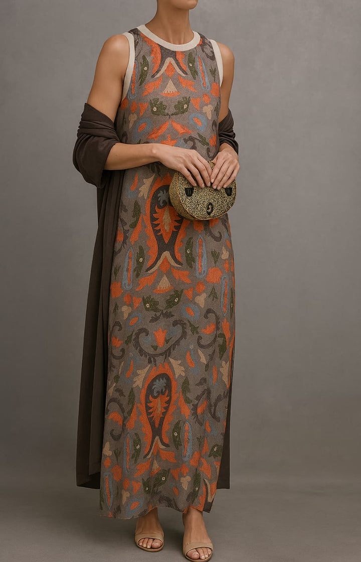 Women's Elegant Maxi Dress with Stole - Formal Occasion Wear