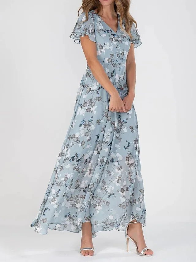 Women's Floral V-Neck Maxi Dress - Effortless Elegance
