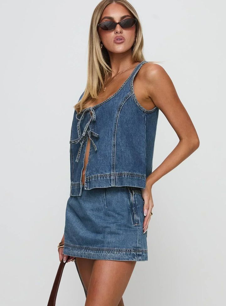 Women's Denim Top and Skirt Set - Structured & Versatile