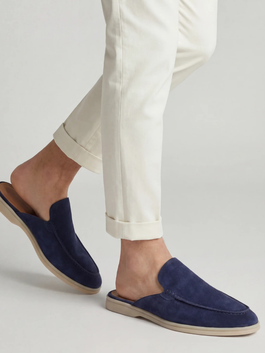 Men's Leather Slip-On Mules – Yacht Loafers – Navy