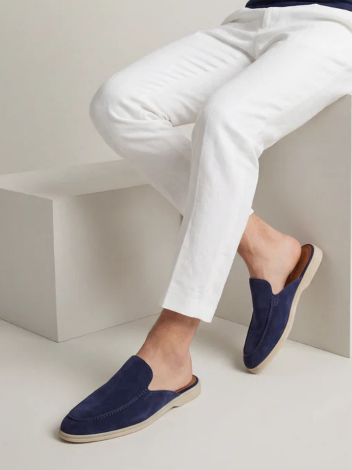 Men's Leather Slip-On Mules – Yacht Loafers – Navy