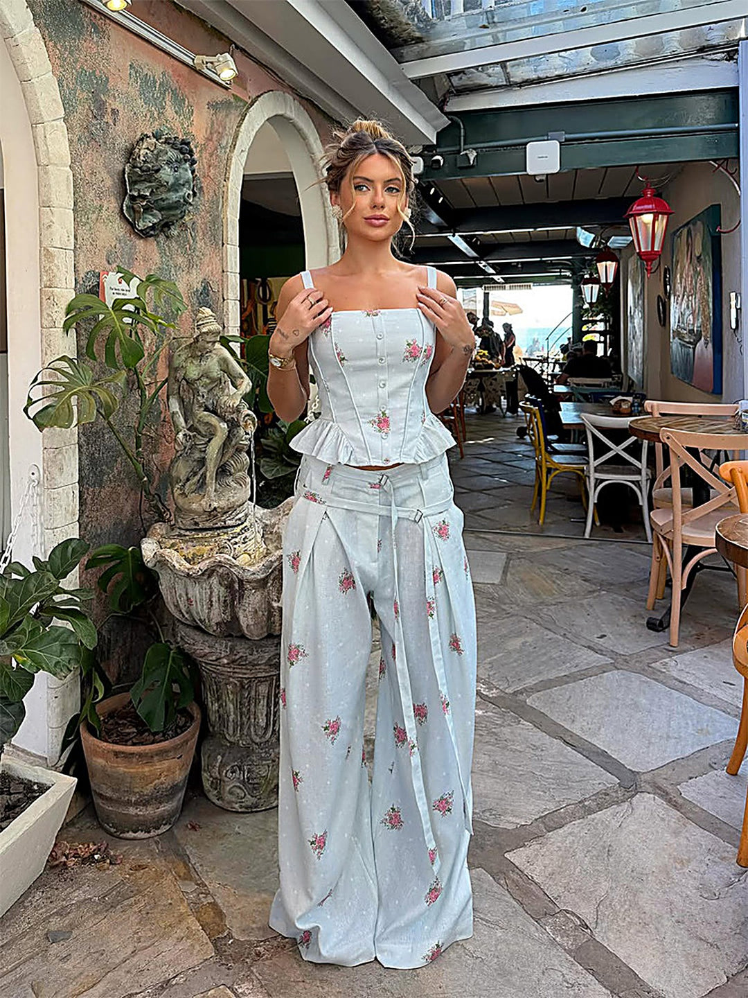 Fresh Printed Cami Top + Trousers Set