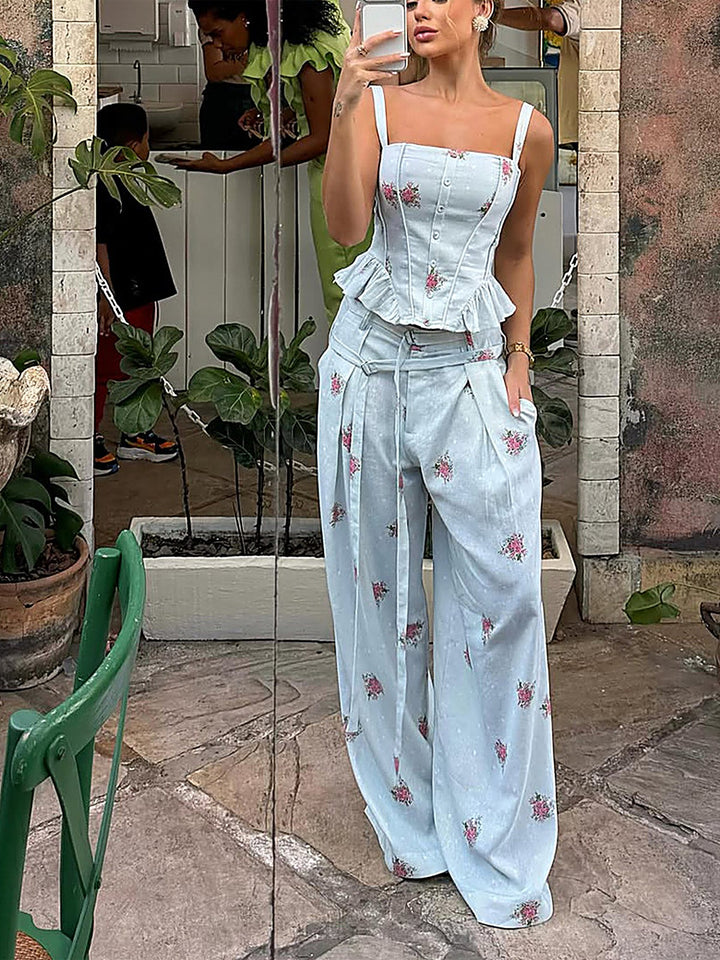 Fresh Printed Cami Top + Trousers Set