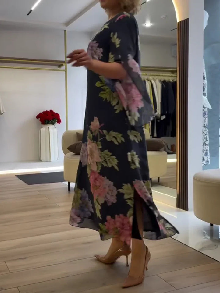 Women's Floral Print Chiffon Maxi Dress - Elegant Summer Occasion