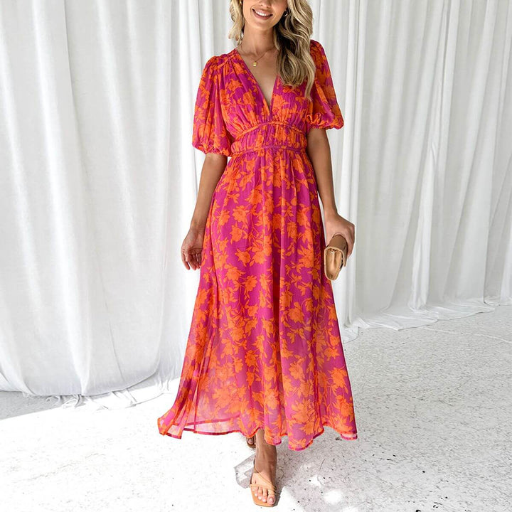 Women's Elegant Maxi Dress with V-Neck - Effortless All-Occasion Style