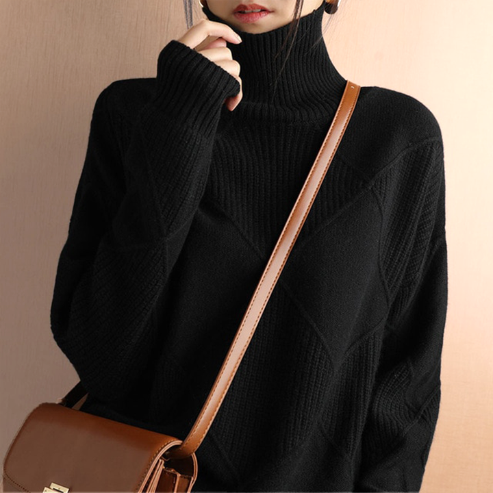 Women's Lotus Cotton Checkered Chunky Turtleneck Sweater