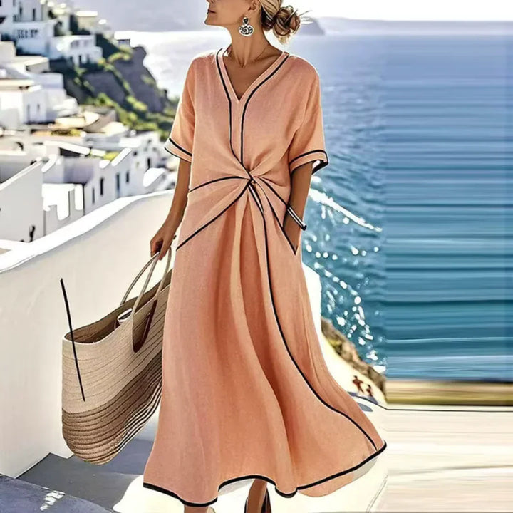 Women's Elegant Flattering V-Neck Dress - Effortless Everyday Chic