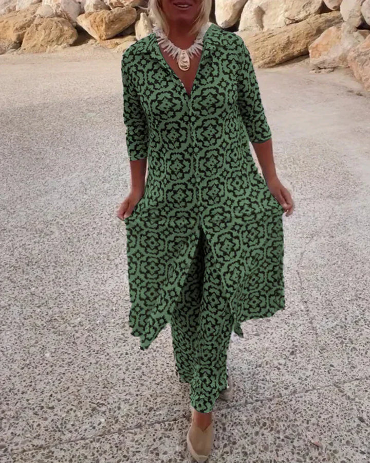 Women's Geometric Print Two-Piece Set - Effortless Chic Ensemble