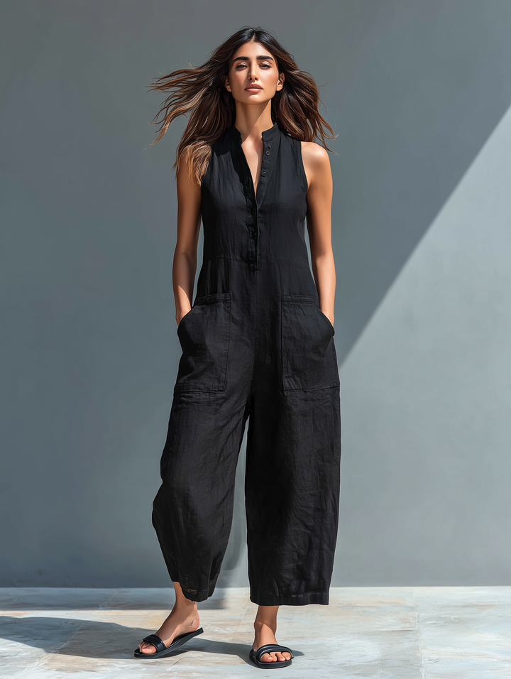 Women's Linen Blend Sleeveless Overall - Effortless Everyday Style