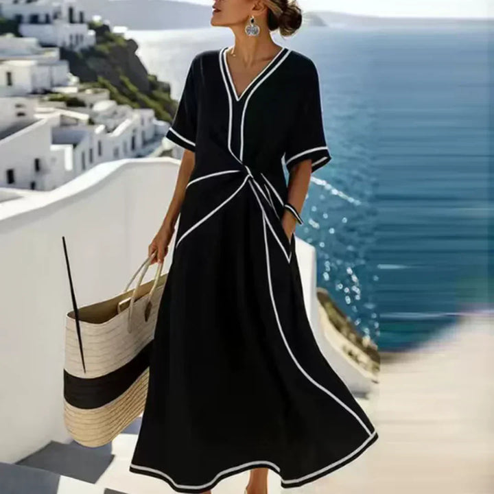 Women's Elegant Flattering V-Neck Dress - Effortless Everyday Chic
