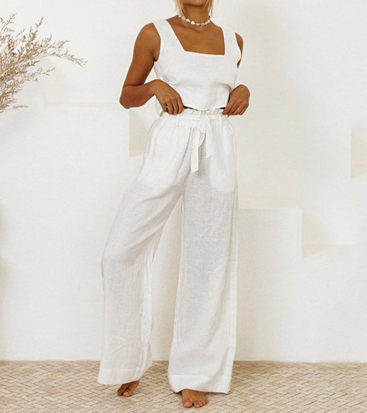 Women's Minimalist Top and Wide-Leg Pants Set - Effortless Elegance