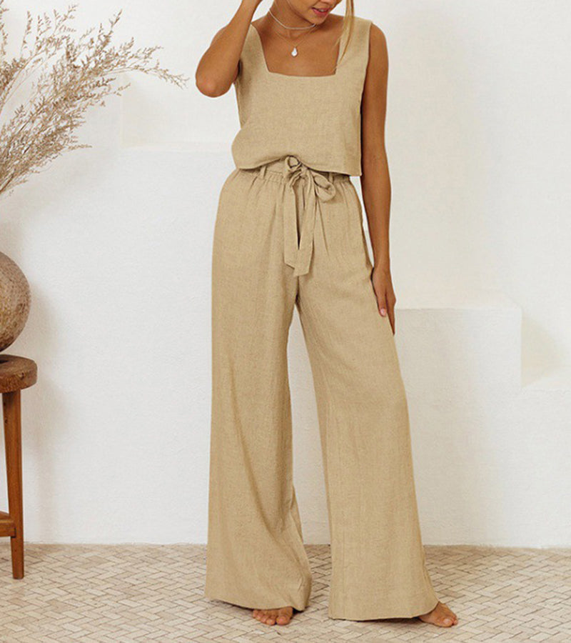 Women's Minimalist Top and Wide-Leg Pants Set - Effortless Elegance