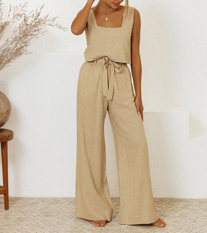 Women's Minimalist Top and Wide-Leg Pants Set - Effortless Elegance