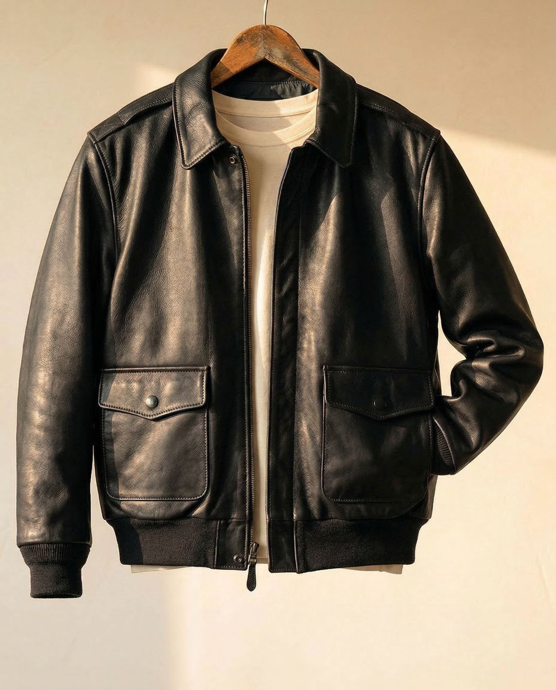 Men's Leather Aviator Jacket – Classic Biker Outerwear