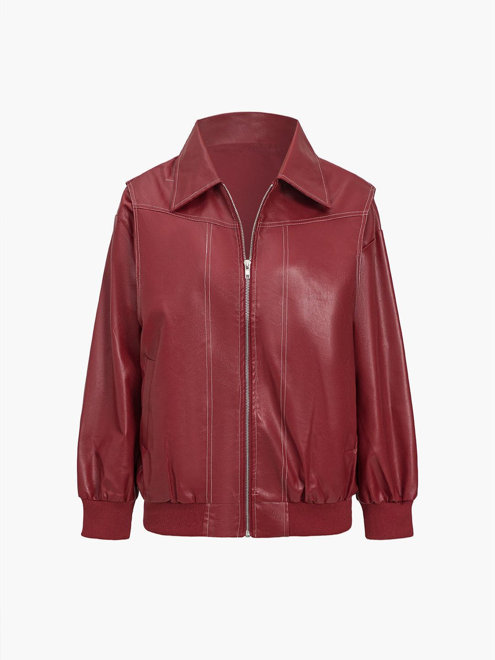 Women's Faux Leather Jacket – Relaxed Zip-Up Moto Style