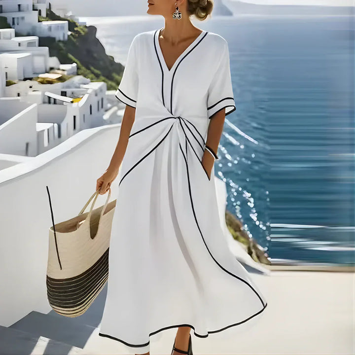 Women's Elegant Flattering V-Neck Dress - Effortless Everyday Chic