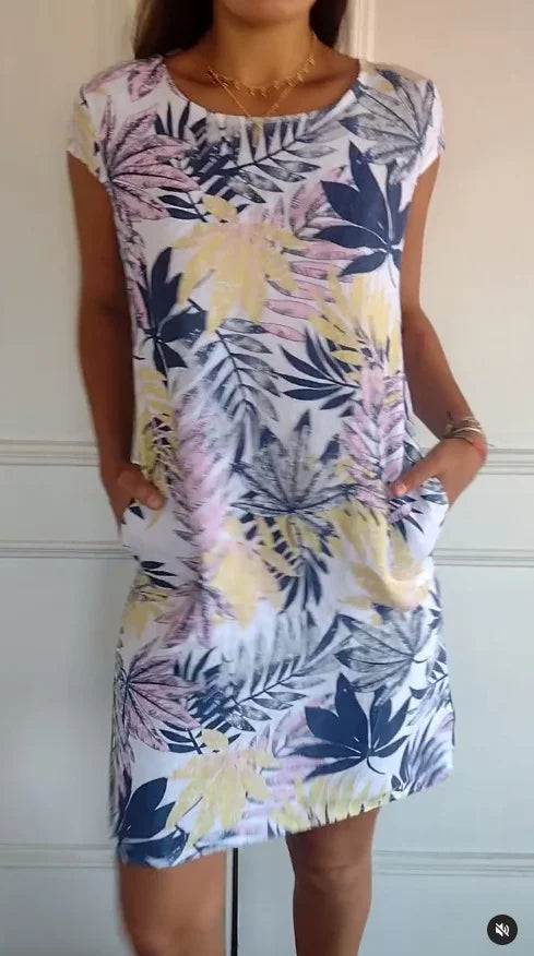 Women's Cotton-Linen Dress with Pockets - Botanical Summer Style