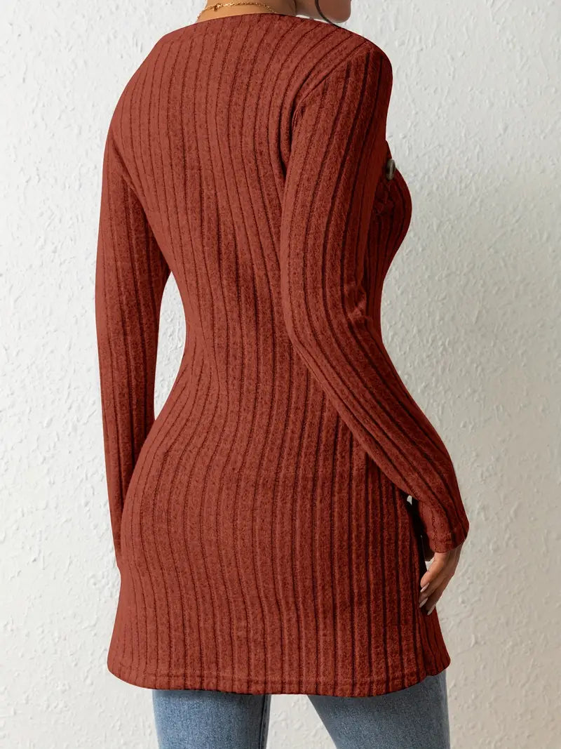 Women's Katherine Modern Ribbed Long Sweater with Button Detail