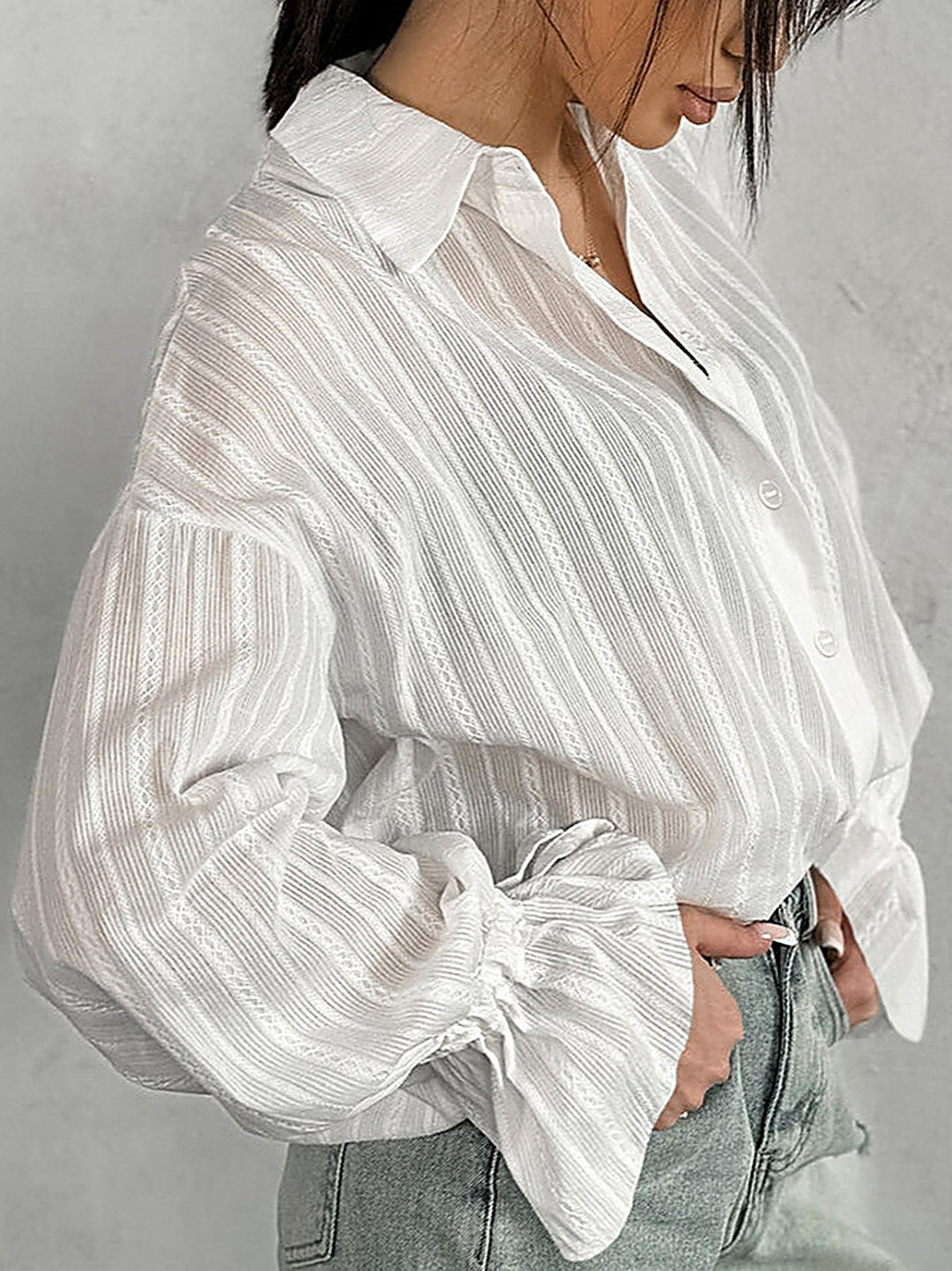 Embossed Jacquard Flared-Sleeve Shirt