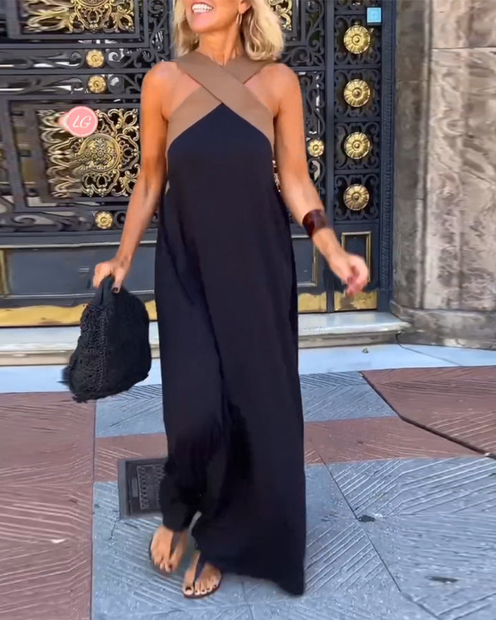 Women's Halter Crossover Long Dress - Effortless Elegance
