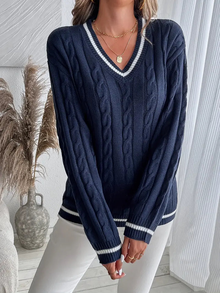 Women's Emily Cable-Knit V-Neck Sweater - Cozy Everyday