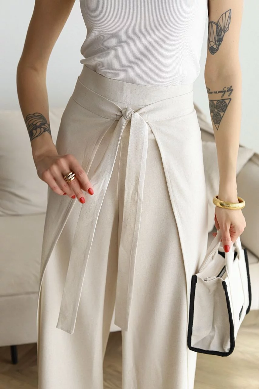 Women's High-Waisted Linen Wide Trousers - Effortless Elegance