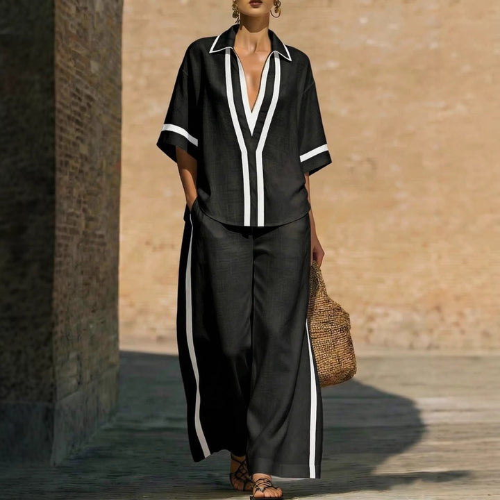 Women's Two Piece Coordinated Set with Contrast Lines