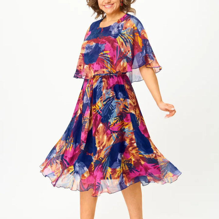 Women's Printed Chiffon Midi Dress - Effortless Elegance
