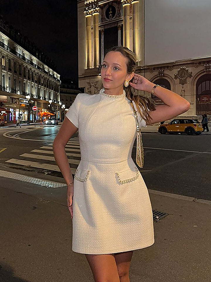 French Chic Turtleneck Beaded Elegant Dress