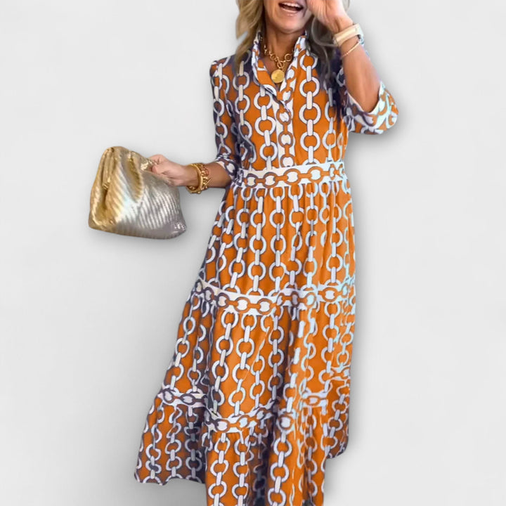Women's Chain Print Midi Dress – Effortless Elegance