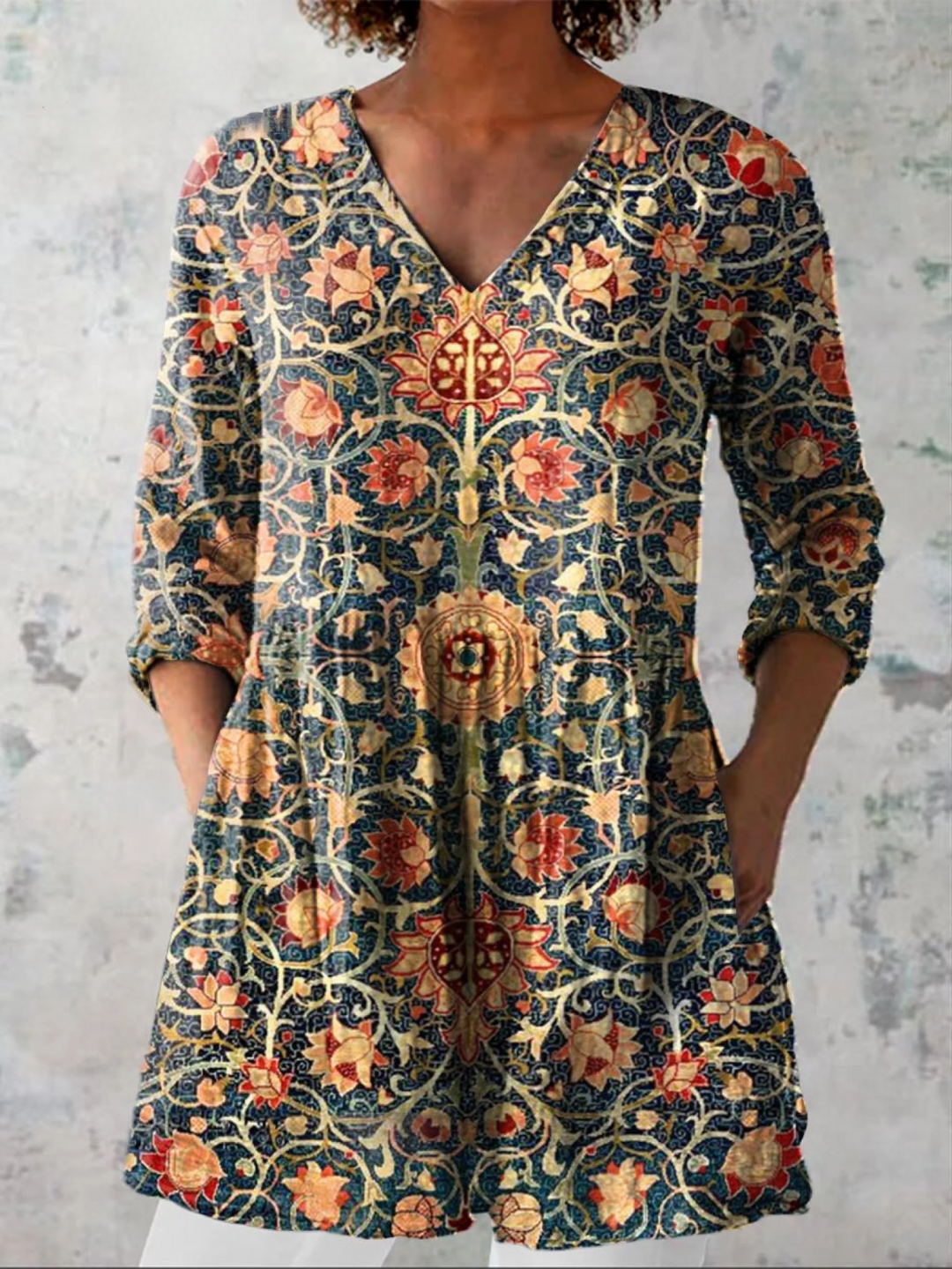 Women's Long Sleeve V-Neck Longline Shirt - Everyday Elegance