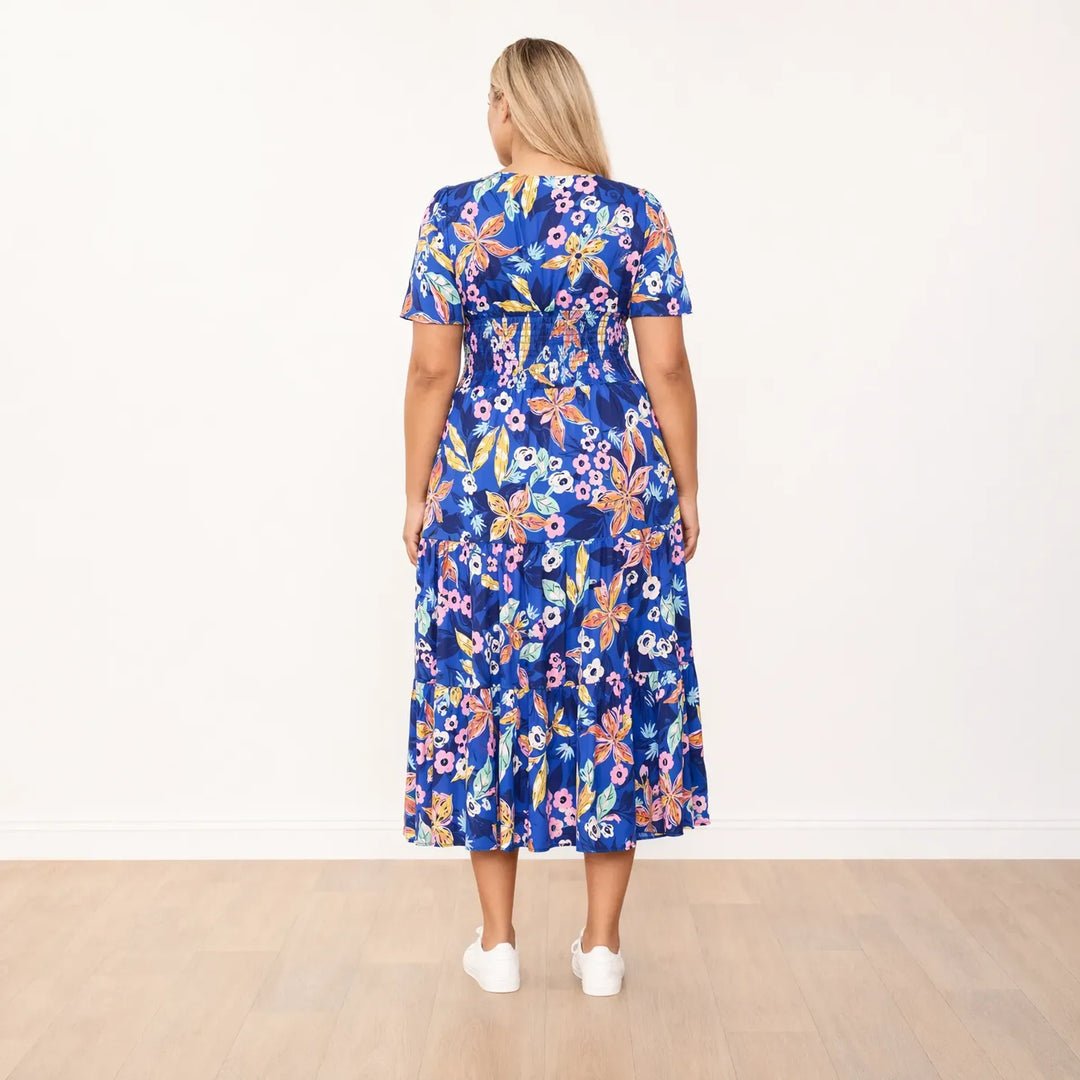 Women's Navy Floral Dress – Whitney Flattering Occasion Style – view 11