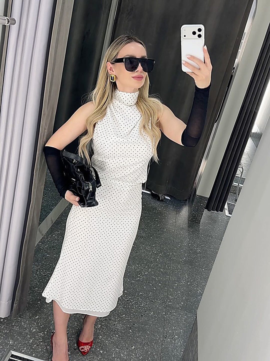 Polka-Dot Sleeveless Top + Midi Skirt Set