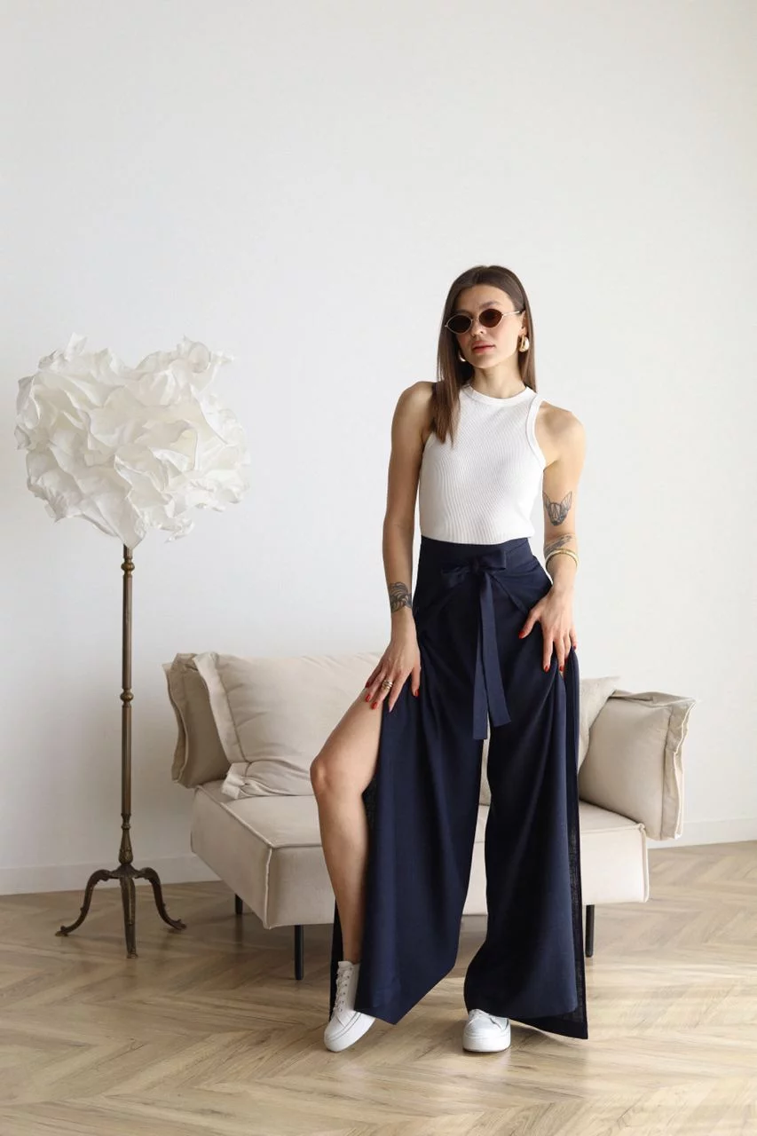 Women's High-Waisted Linen Wide Trousers - Effortless Elegance