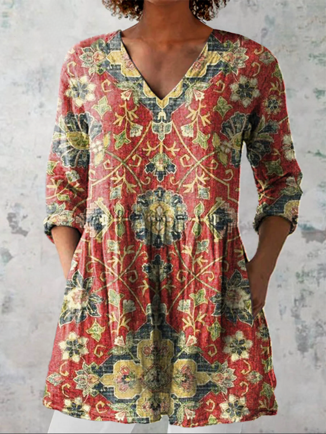 Women's V-Neck Long Sleeve Top with Pockets - Everyday Elegance
