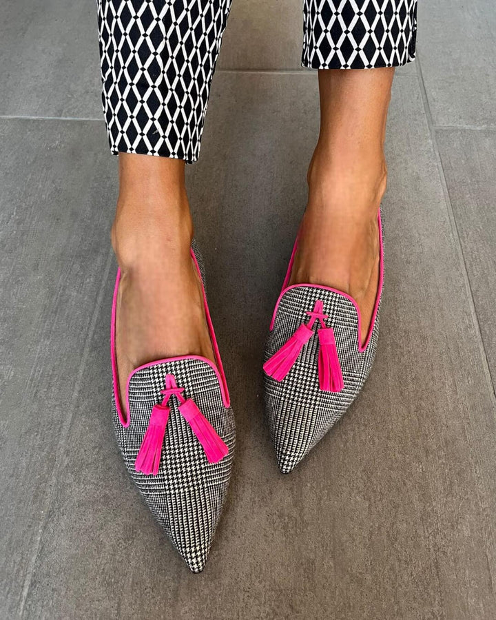 Women's Prince of Wales Print Pointed Loafers - for Work or Weekends