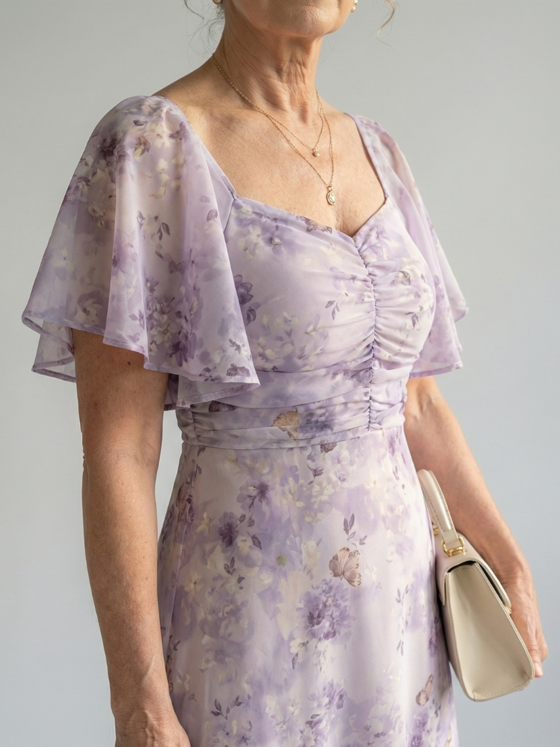 Women's Floral Flutter Sleeve Midi Dress - Effortless Everyday Style