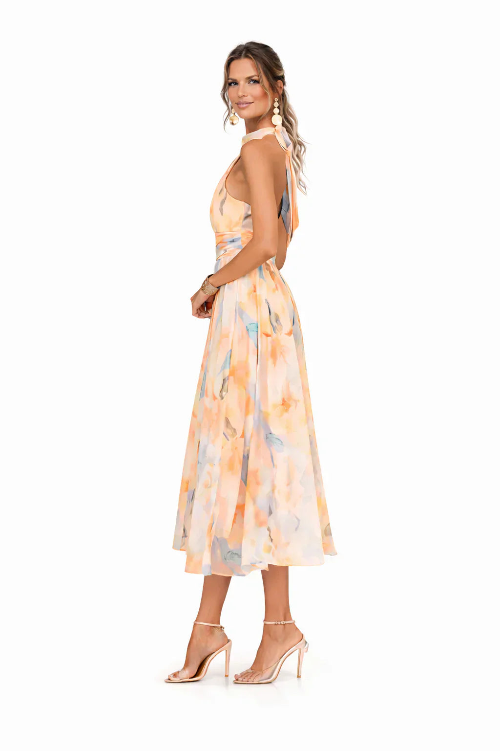 Women's Watercolor Halter Neck Dress - Effortless Summer Elegance
