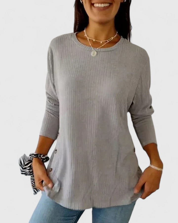 Women's Ribbed Button Side Relaxed Top - Effortless Everyday Layer