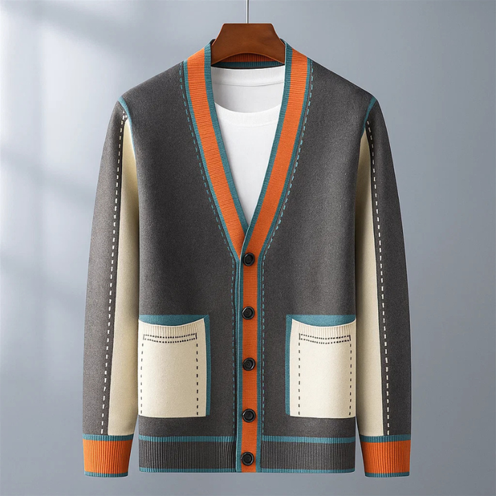 Men's Wool-Blend Cardigan – Contrast Trim Knit Jumper