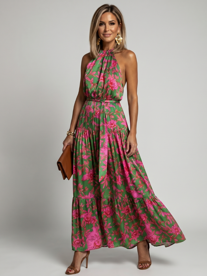 Women's Draped Halter Midi Dress - Effortless Warm-Weather Style