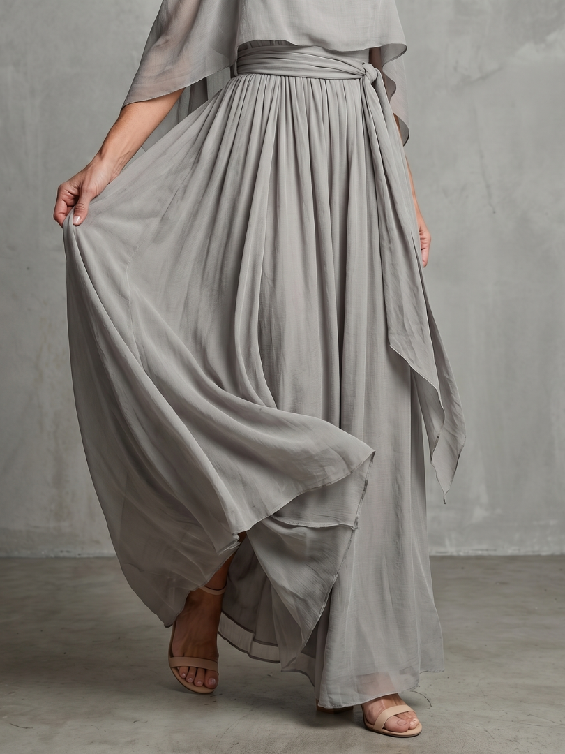 Women's Layered Cold Shoulder Top & Wide Leg Pant Set - Fluid Style