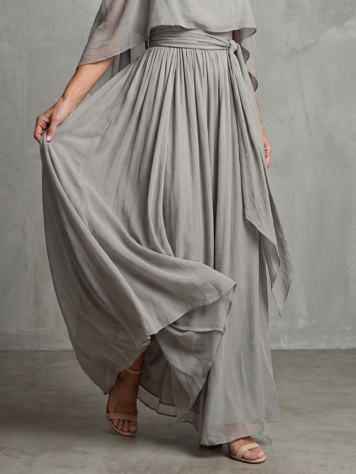 Women's Layered Cold Shoulder Top & Wide Leg Pant Set - Fluid Style