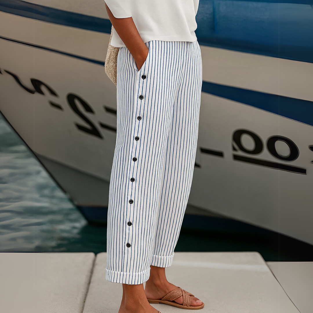 Women's Striped Button-Front Pants - Elegant Versatile Style